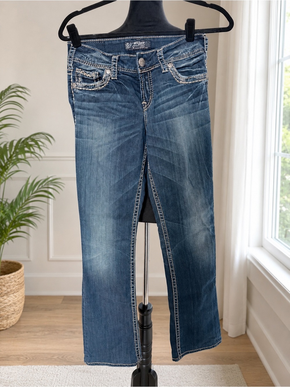 Y2K Silver Blue Women's Straight-Leg Jeans size 26